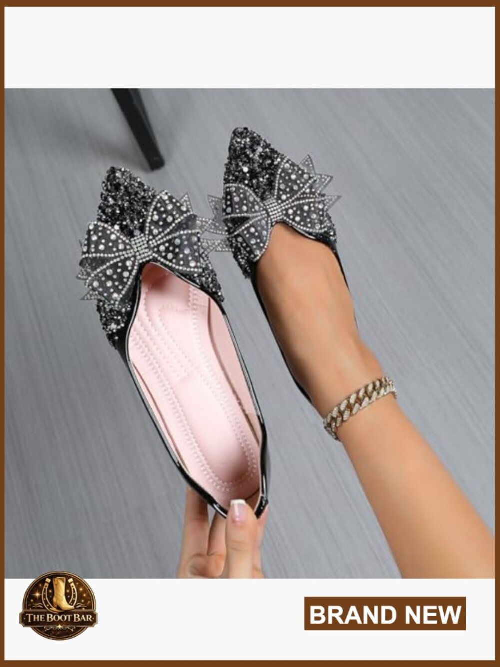 Women's Rhinestone Pointed Toe Ballet Flat Shoes Sparkly Comfort Wedding Flats - Picture 2 of 7